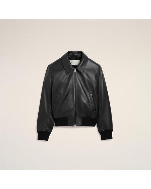 AMI Black Lamb Leather Zipped Jacket for men