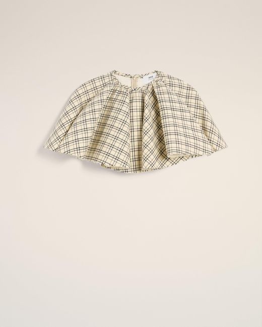 AMI Natural Checked Wool Ruffled Top