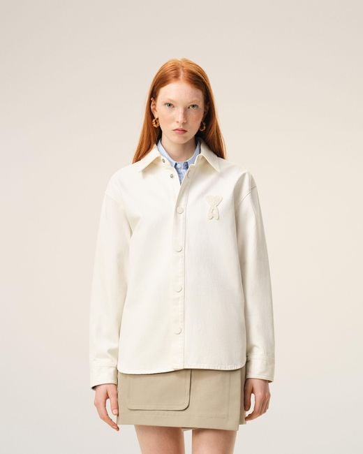 AMI Natural Cotton Knitted Ami De Coeur Overshirt