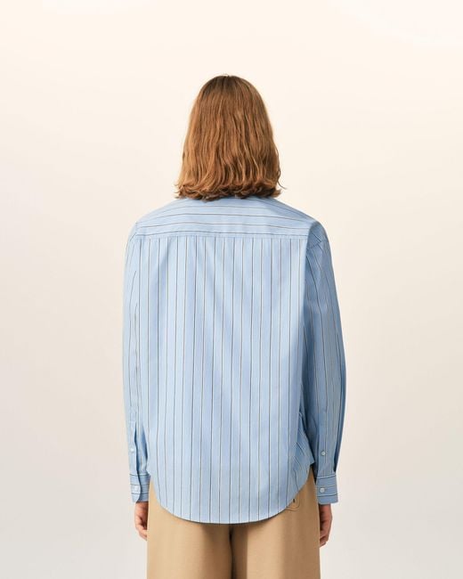 AMI Blue Boxy Striped Cotton Shirt With Embossed Ami De Coeur for men