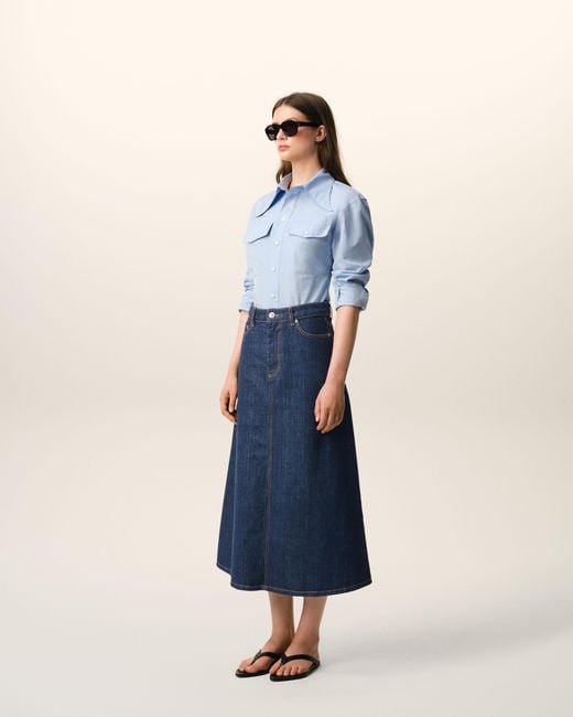 AMI Blue Cotton Long Skirt