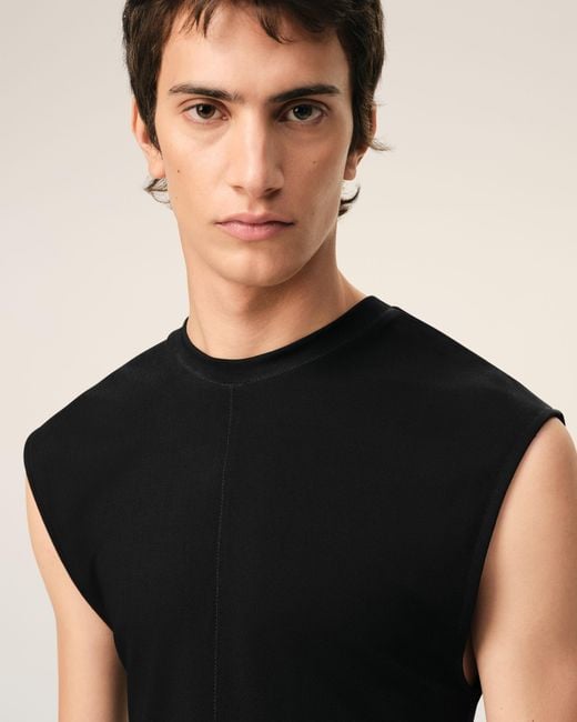 AMI Black Jersey Sleeveless Fitted Top