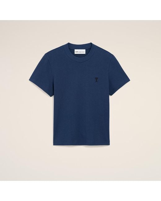 AMI Blue Cotton Ami De Coeur Cropped T-Shirt