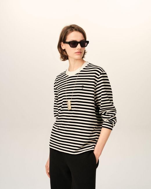 AMI Natural And Mariniere Cotton T-Shirt With Ami De Coeur