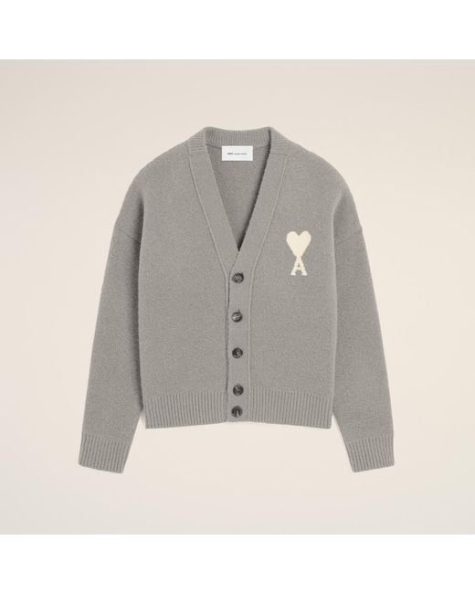 AMI Gray Alpaca Cardigan With Ami De Coeur
