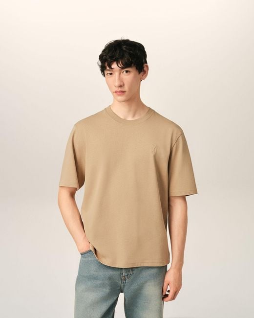 AMI Natural Cotton T-Shirt With Embossed Ami De Coeur