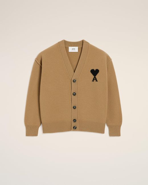 AMI Natural Wool Cardigan With V-Neckline And Button-Down Front
