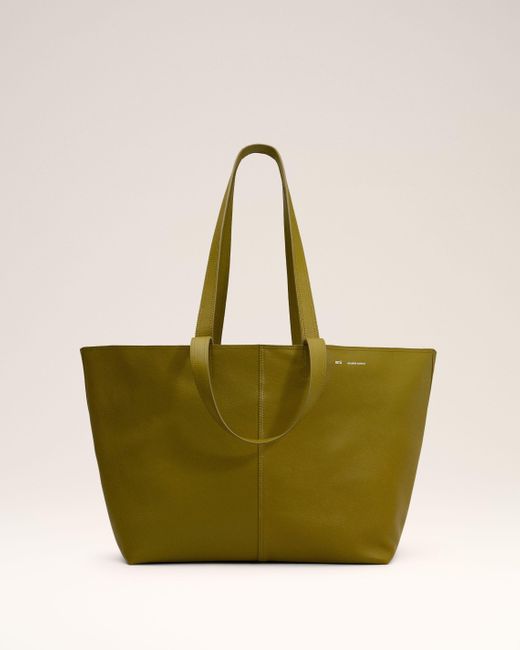 AMI Green Khaki Leather Midi Tote Bag