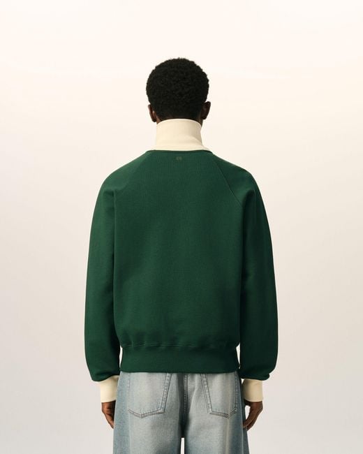 AMI Green Zipped Cotton Sweatshirt With Ami De Coeur