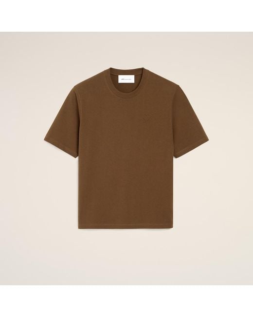 AMI Brown Cotton T-Shirt With Embossed Ami De Coeur
