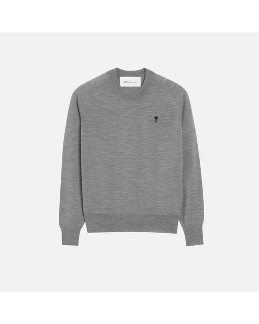 AMI Gray Wool Crewneck Ami De Coeur Sweater for men