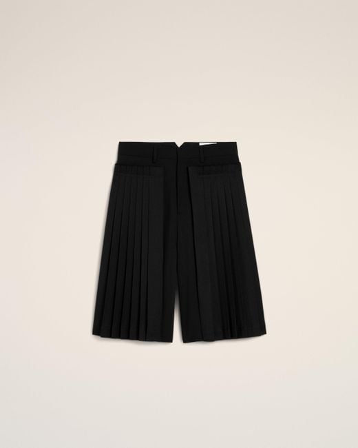 AMI Black Wool Pleated Bermuda for men