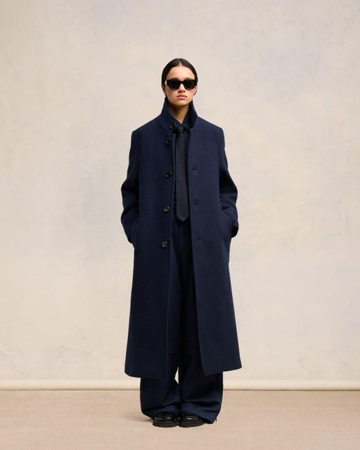 AMI Blue High Collar Coat