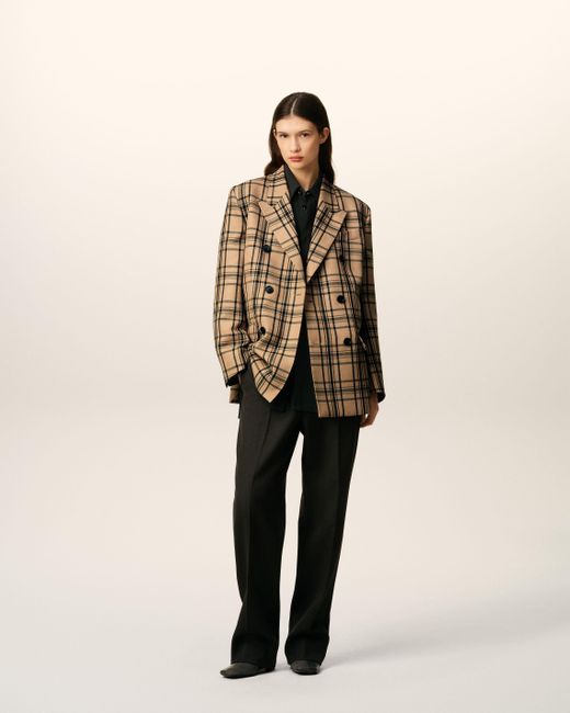 AMI Natural Wool Checked Loose Double Breasted Jacket