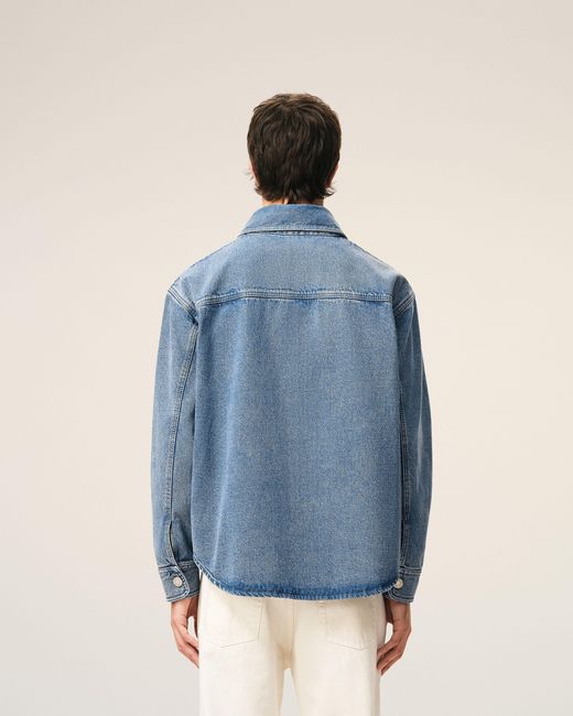 AMI Blue Worn Effect Cotton Jacket With Snap Buttons For