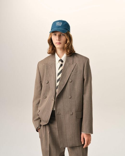 AMI Natural Double Breasted Striped Wool Blazer for men
