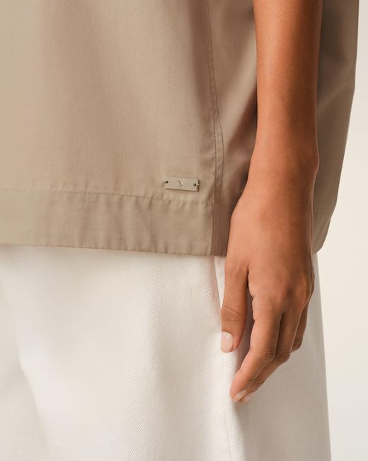 AMI Natural Cotton Stand Up Collar Buttoned Top
