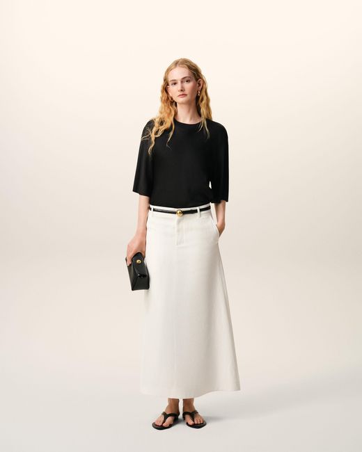 AMI Black Satin Short Sleeves Rib Detail T-Shirt
