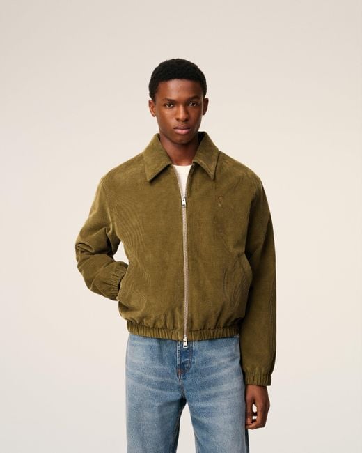 AMI Green Cotton Ami De Coeur Padded Zipped Jacket for men
