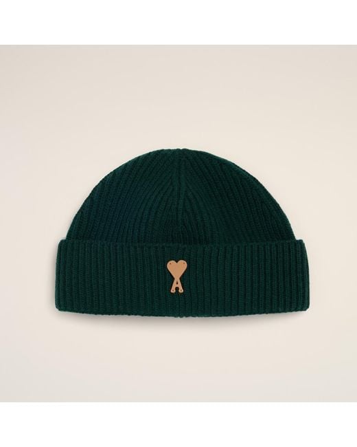 AMI Green Wool Ami De Coeur Beanie for men