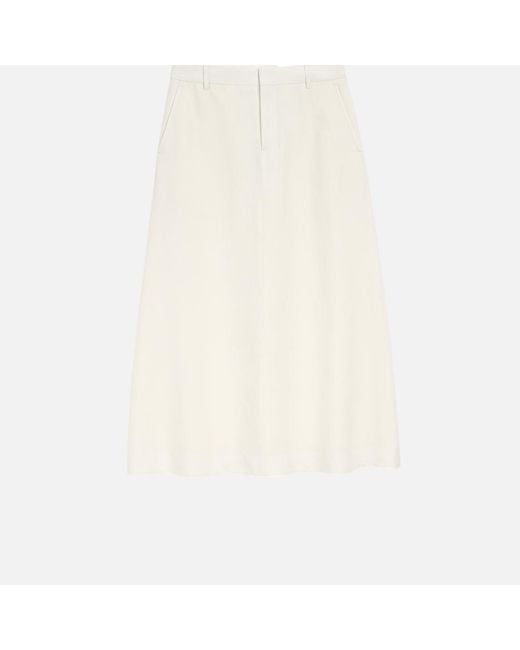 AMI Natural Blended Linen Tailor Construction Long Trapeze Skirt
