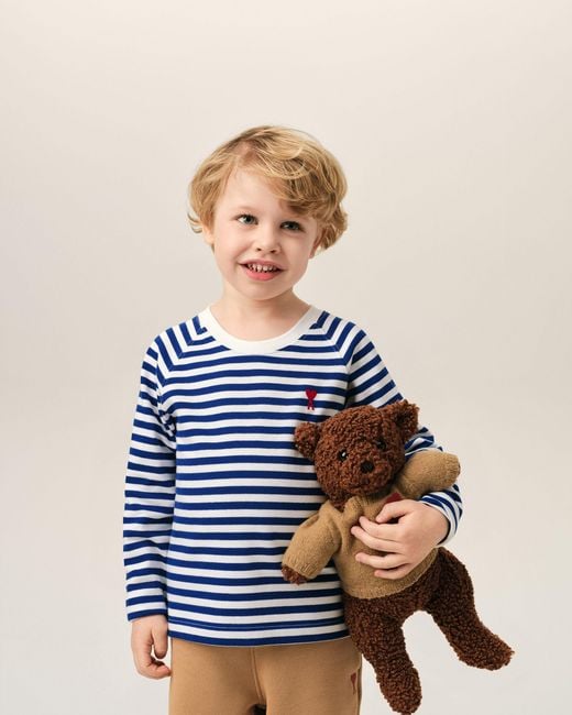 AMI Blue And Mariniere Cotton T-Shirt With Ami De Coeur