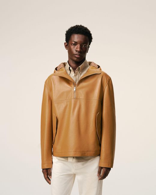 AMI Natural Cow Leather Hooded Jacket for men