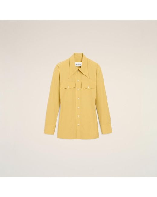 AMI Yellow Cotton Sharp Collar Fitted Shirt