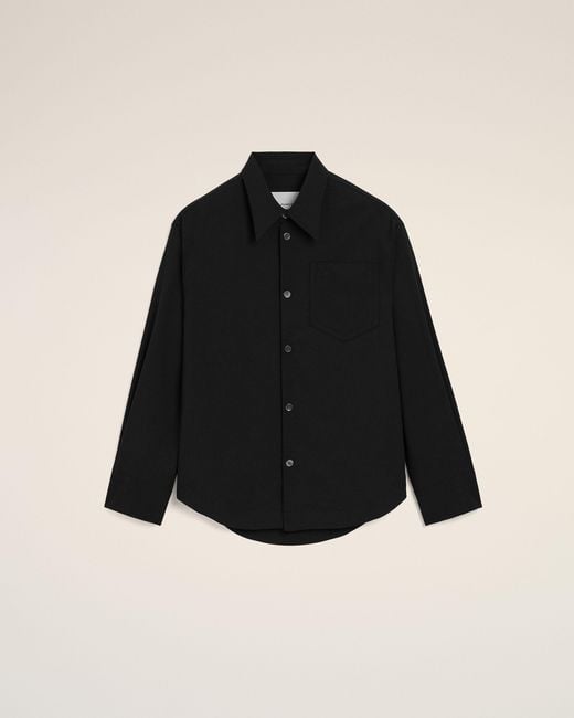 AMI Black Blended Silk Sharp Collar Adjusted Shirt for men