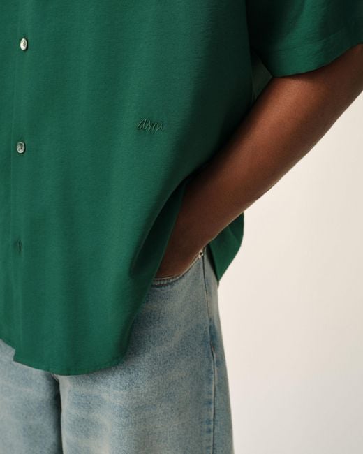 AMI Green Boxy Viscose Twill Short-Sleeve Shirt for men