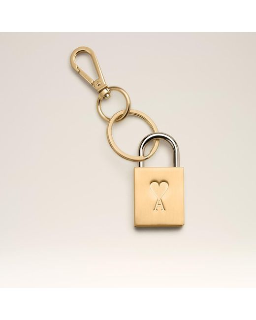 AMI Natural Metal Padlock Keyring With Ami De Coeur
