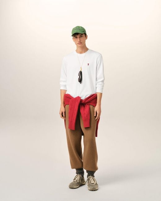 AMI Natural Cotton Longsleeves T-Shirt With Ami De Coeur