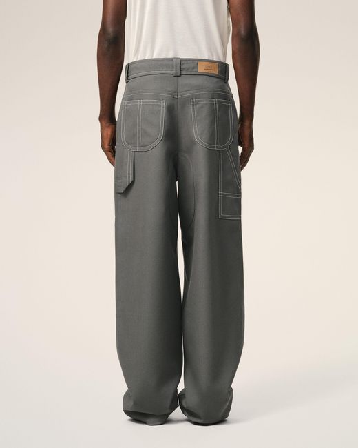AMI Gray Contrast-Topstitching Worker Trousers for men