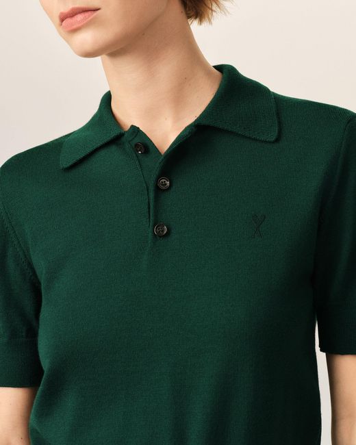 AMI Green Wool Polo With Ami De Coeur