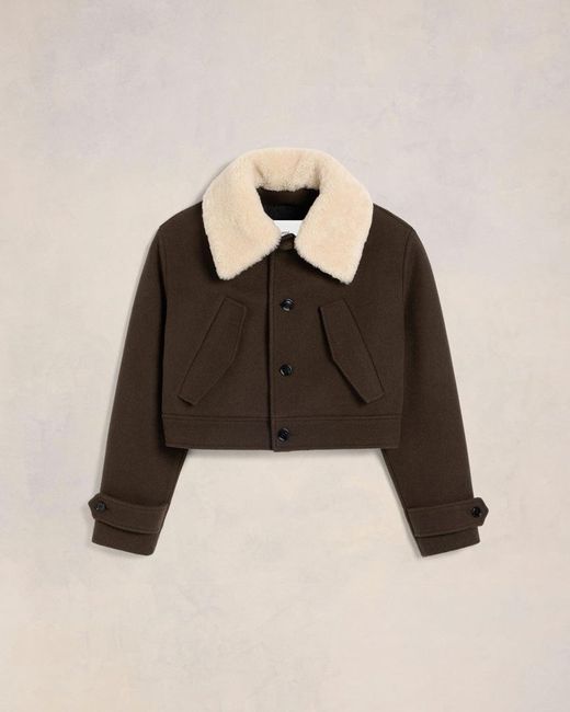 AMI Brown Short Shearling Collar Jacket