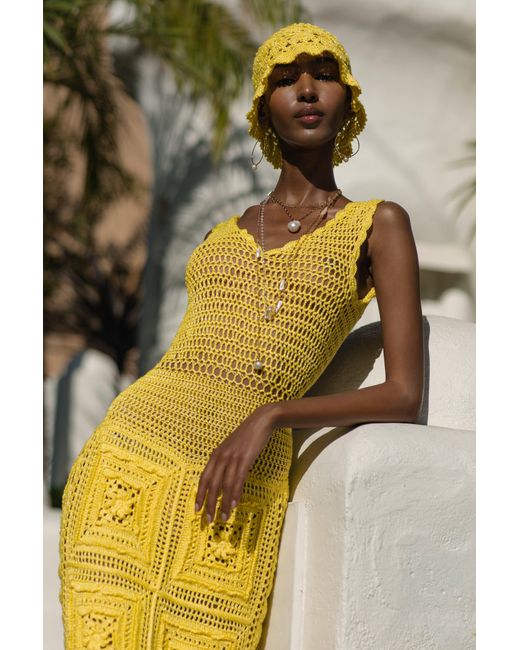 Handmade Crochet Knit Dress in Yellow 