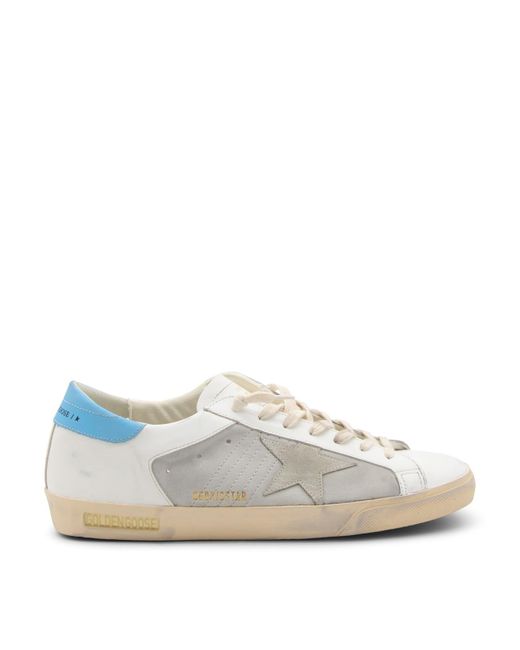 Golden Goose Deluxe Brand White And Turquoise Leather Super Star Sneakers for men