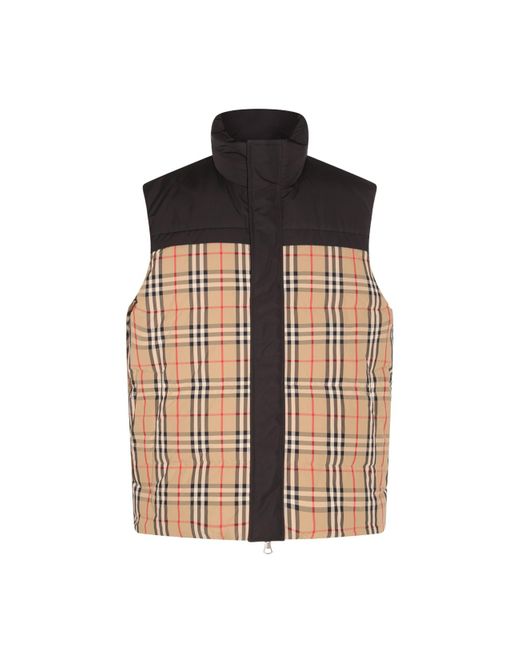 Reversible Exaggerated Check Nylon Puffer Jacket in Archive Beige/black -  Men