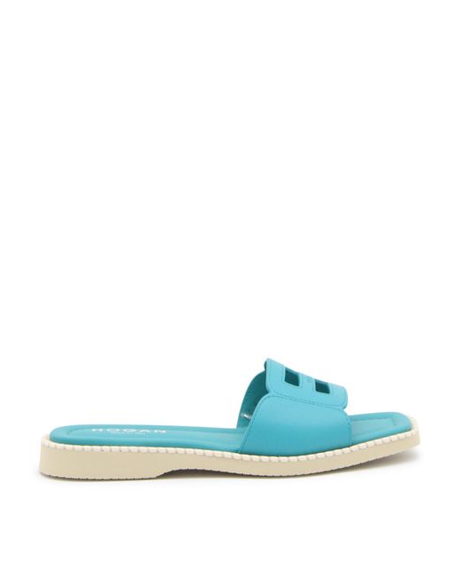 Hogan Turquoise Leather H638 Flat Sandals in Blue | Lyst
