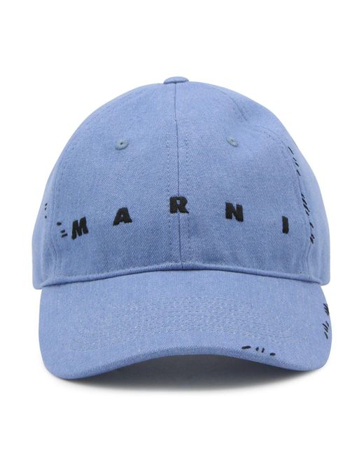 Marni Blue Cotton Denim Baseball Cap for men