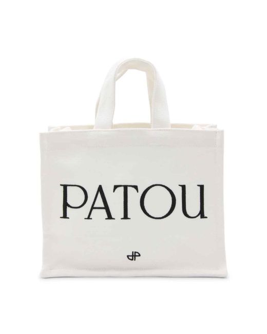 Patou White Cotton Small Tote Bag