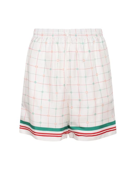 CASABLANCA White Silk Tennis Club Check Shorts for men