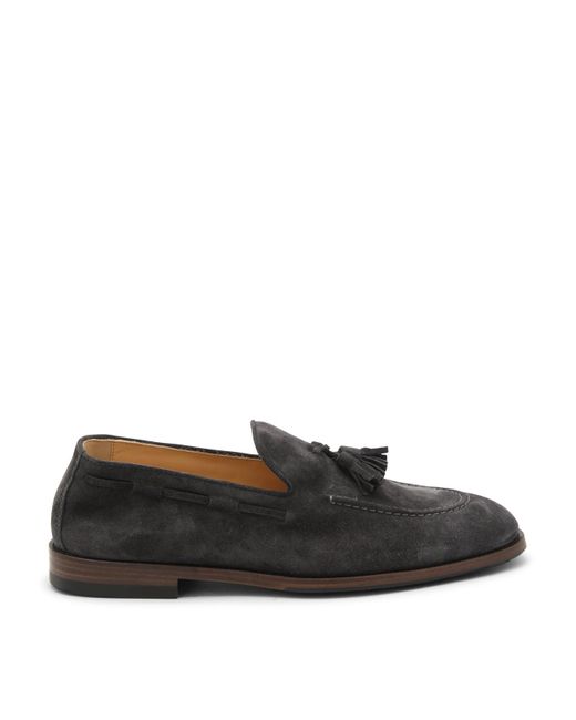Brunello Cucinelli Black Dark Grey Leather Loafers for men