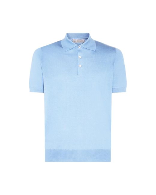 Brunello Cucinelli Light Blue Cotton Polo Shirt for men
