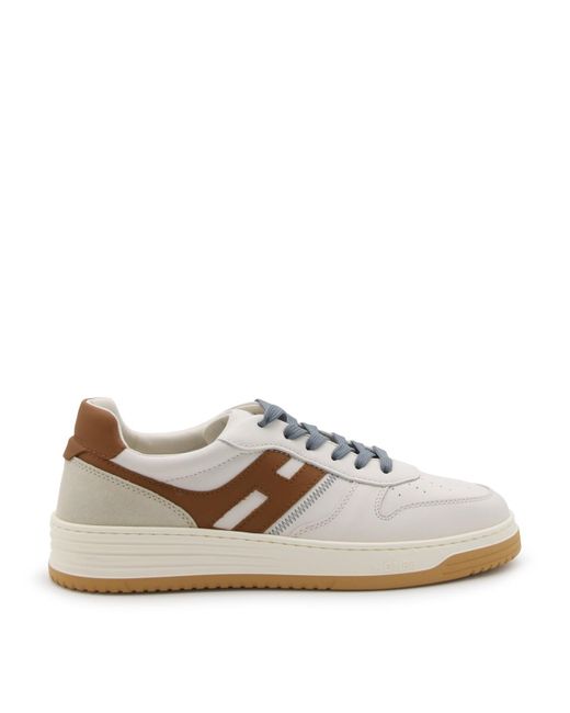 Hogan Natural Ivory And Brown Leather H630 Sneakers