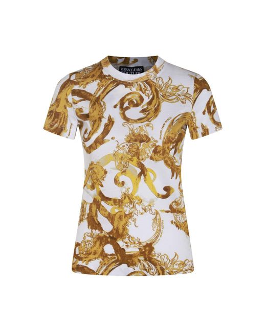 Versace Metallic White And Gold-tone Cotton T-shirt