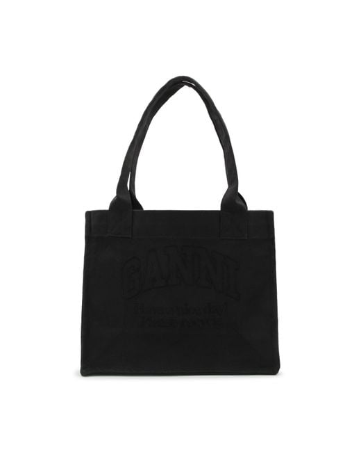 Ganni Black Dark Grey Cotton Tote Bag