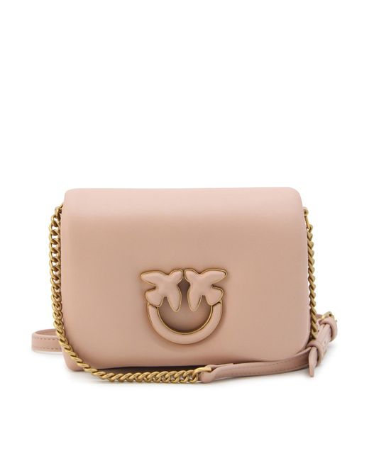 Pinko Pink Beige Leather Baby Love Click Puff Shoulder Bag