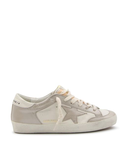 Golden Goose Deluxe Brand Gray White And Sand Leather Super Star Sneakers