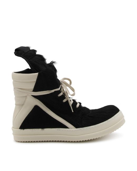 Rick Owens Black And White Leather Geobasket Sneakers for men